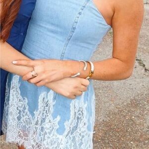 Amanda Uprichard Light Blue Denim Dress with Lace Trim